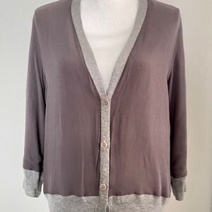 Clu Gray Silk Banded Button Front Cardigan
